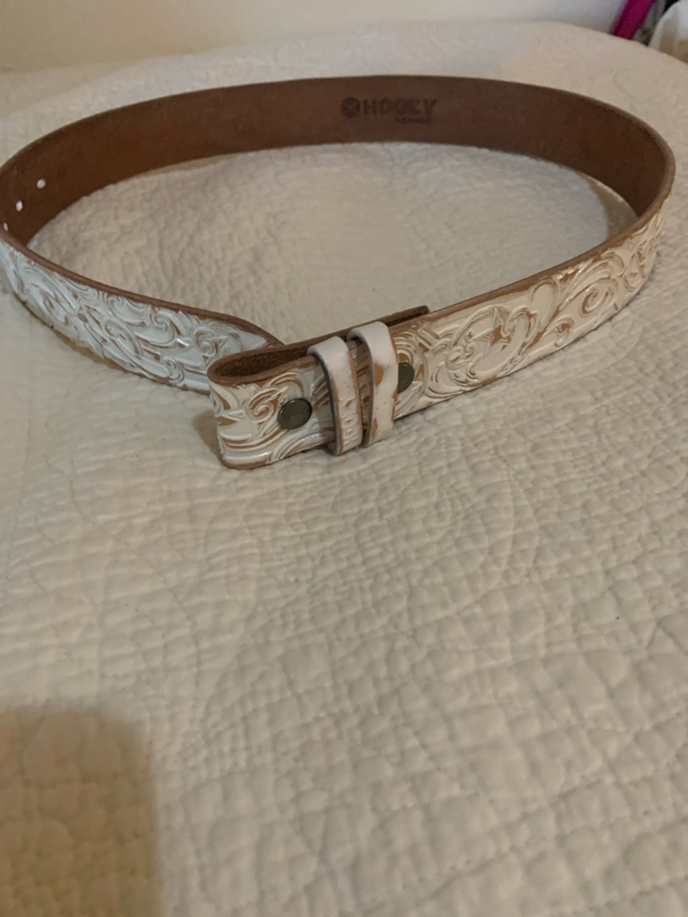 Hooey White Tooled Leather Women's Belt - Picture 2 of 4